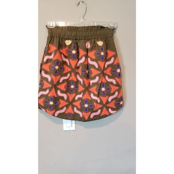 Anthropologie Maeve Embroidered Mini Skirt size X Small w/ Pockets Retro style - Picture 3 of 4